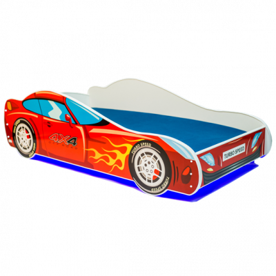 KOBI Barnsäng - Car Med Ledljus Och Madrass - Racer L - 140 x 70 Cm