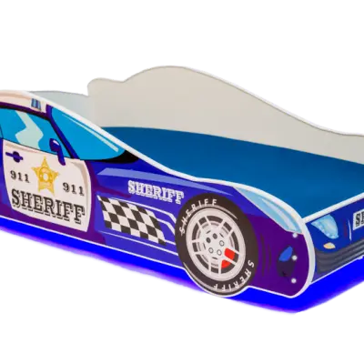 KOBI Barnsäng - Car Med Ledljus Och Madrass - Sherriff - 140 x 70 Cm