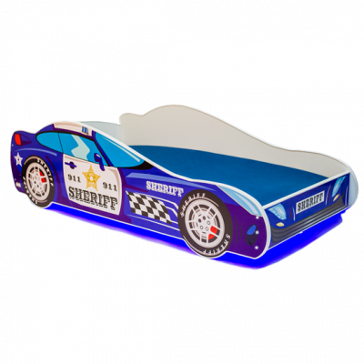 KOBI Barnsäng - Car Med Ledljus Och Madrass - Sherriff - 160 x 80 Cm