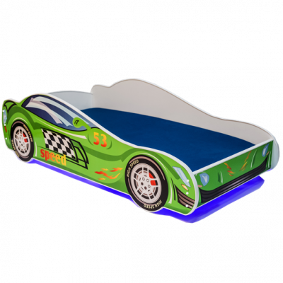 KOBI Barnsäng - Car Med Ledljus Och Madrass - Speed L - 160 x 80 Cm