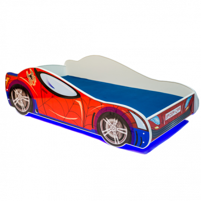 KOBI Barnsäng - Car Med Ledljus Och Madrass - Spider L - 140 x 70 Cm