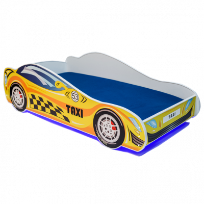 KOBI Barnsäng - Car Med Ledljus Och Madrass - Taxi L - 160 x 80 Cm