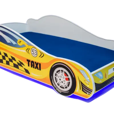 KOBI Barnsäng - Car Med Ledljus Och Madrass - Taxi L - 160 x 80 Cm