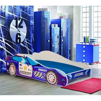 KOBI Barnsäng - Car Med Madrass - Sherriff - 140 x 70 Cm