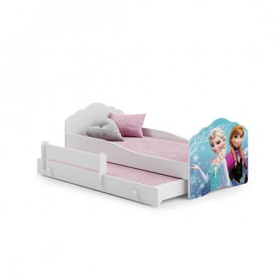 KOBI Barnsäng - Fala Med Madrass Och Extrasäng - Anna Och Elsa - 160 x 80 Cm