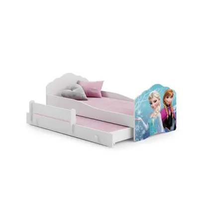 KOBI Barnsäng - Fala Med Madrass, Skyddskant Och Extrasäng - Anna Och Elsa - 160 x 80 Cm