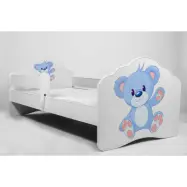 KOBI Barnsäng - Fala Med Madrass, Skyddskant Och Extrasäng - Blue Bear - 160 x 80 Cm