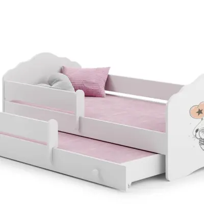 KOBI Barnsäng - Fala Med Madrass, Skyddskant Och Extrasäng - Elephant - 140 x 70 Cm