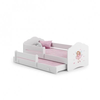 KOBI Barnsäng - Fala Med Madrass, Skyddskant Och Extrasäng - Girl With Wings - 160 x 80 Cm