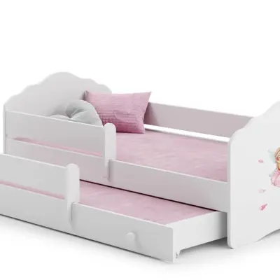 KOBI Barnsäng - Fala Med Madrass, Skyddskant Och Extrasäng - Girl With Wings - 160 x 80 Cm