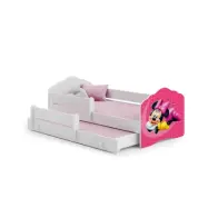 KOBI Barnsäng - Fala Med Madrass, Skyddskant Och Extrasäng - Minnie Mouse - 160 x 80 Cm