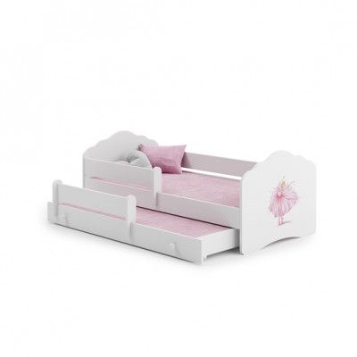 KOBI Barnsäng - Fala Med Madrass, Skyddskant Och Extrasäng - Princess In The Crown - 160 x 80 Cm