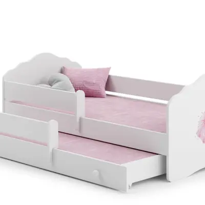 KOBI Barnsäng - Fala Med Madrass, Skyddskant Och Extrasäng - Princess In The Crown - 160 x 80 Cm