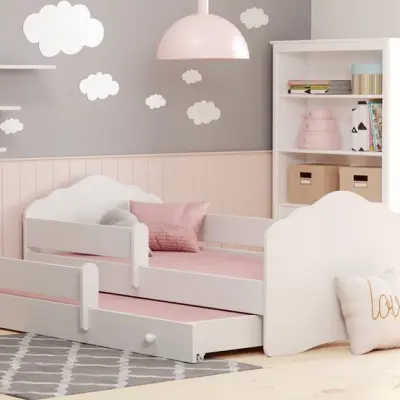 KOBI Barnsäng - Fala Med Madrass, Skyddskant Och Extrasäng - White - 140 x 70 Cm