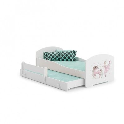 KOBI Barnsäng - Luk Med Madrass Och Extrasäng - Girl With Unicorns - 160 x 80 Cm