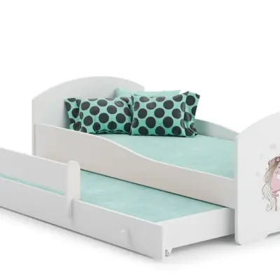 KOBI Barnsäng - Luk Med Madrass Och Extrasäng - Girl With Unicorns - 160 x 80 Cm