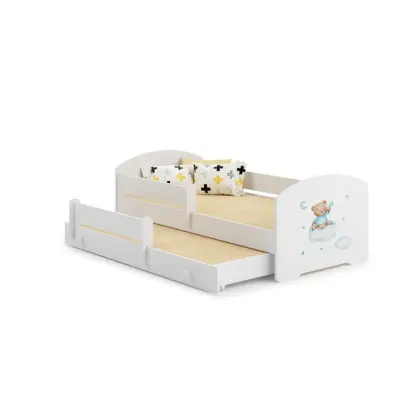 KOBI Barnsäng - Luk Med Madrass, Skyddskant Och Extrasäng - Blue Bear - 160 x 80 Cm