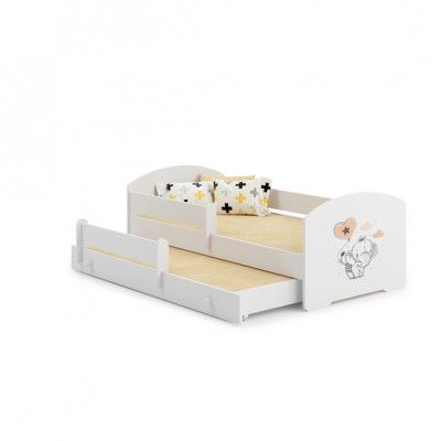 KOBI Barnsäng - Luk Med Madrass, Skyddskant Och Extrasäng - Elephant - 160 x 80 Cm