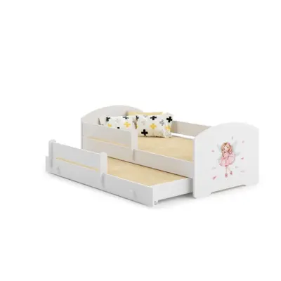 KOBI Barnsäng - Luk Med Madrass, Skyddskant Och Extrasäng - Girl With Wings - 160 x 80 Cm