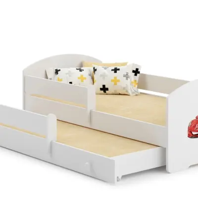 KOBI Barnsäng - Luk Med Madrass, Skyddskant Och Extrasäng - Racer - 140 x 70 Cm