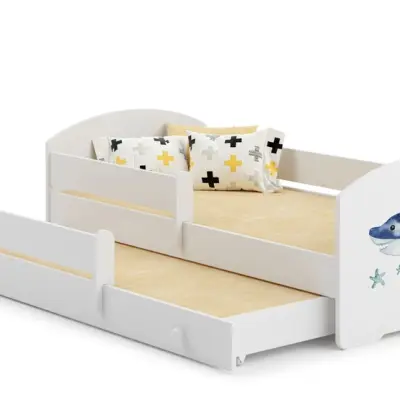 KOBI Barnsäng - Luk Med Madrass, Skyddskant Och Extrasäng - Shark - 140 x 70 Cm