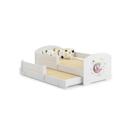 KOBI Barnsäng - Luk Med Madrass, Skyddskant Och Extrasäng - Sleepy Princess - 160 x 80 Cm