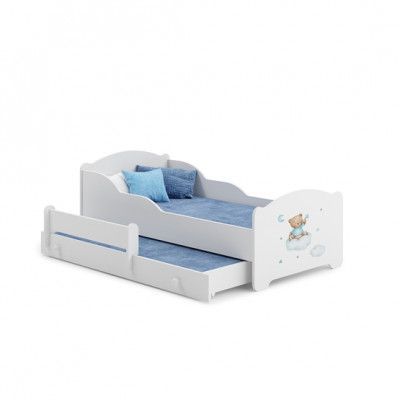 KOBI Barnsäng - Michas Med Madrass Och Extrasäng - Blue Bear - 160 x 80 Cm