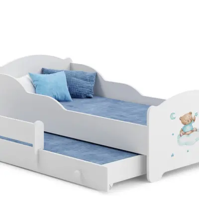 KOBI Barnsäng - Michas Med Madrass Och Extrasäng - Blue Bear - 160 x 80 Cm