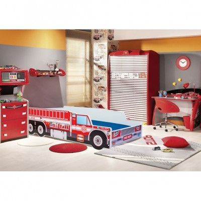 KOBI Barnsäng - Riko Med Madrass - Fire Brigade - 140 x 70 Cm