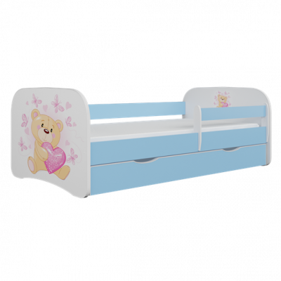 Kocot Kids Barnsäng - Babydreams Blå - Bear With Butterflies Med Låda Och Madrass 160x80 Cm