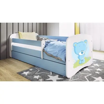 Kocot Kids Barnsäng - Babydreams Blå - Blå - Bear Med Låda Och Madrass 140x70 Cm
