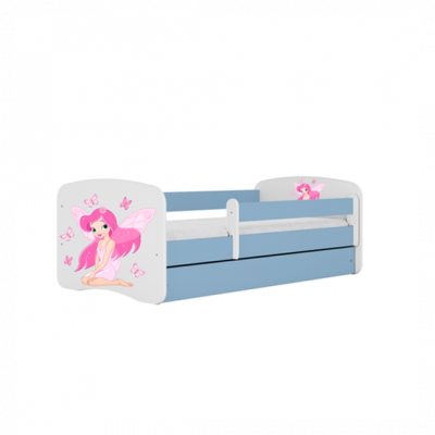Kocot Kids Barnsäng - Babydreams Blå - Fairy With Butterflies Med Låda Och Madrass 140x70 Cm