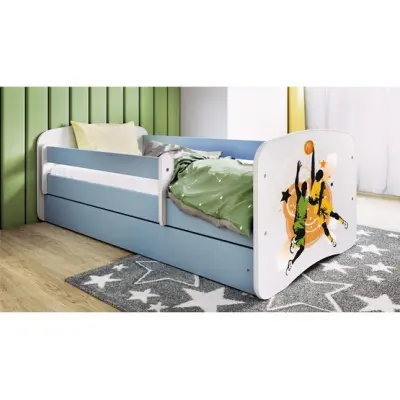 Kocot Kids Barnsäng - Babydreams Blå Med Låda Och Madrass - Basketboll 180x80 Cm
