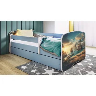 Kocot Kids Barnsäng - Babydreams Blå Med Låda Och Madrass - Skepp 160x80 Cm