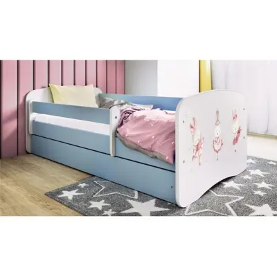 Kocot Kids Barnsäng - Babydreams Blå Med Madrass - Kaniner 140x70 Cm