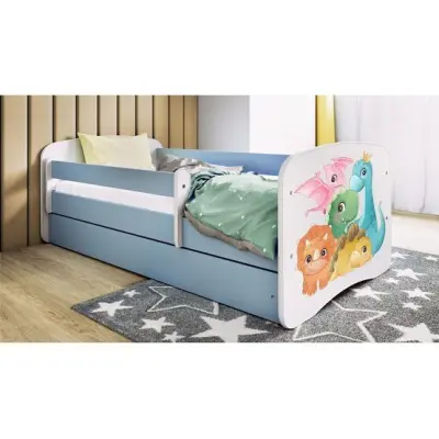 Kocot Kids Barnsäng - Babydreams Blå Med Madrass - Små Dinosaurier 180x80 Cm