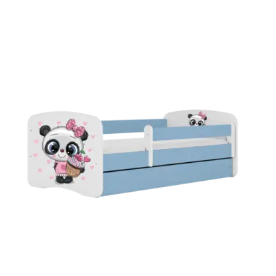 Kocot Kids Barnsäng - Babydreams Blå - Panda Med Låda Och Madrass 140x70 Cm