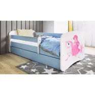 Kocot Kids Barnsäng - Babydreams Blå - Princess On Horse Med Låda Och Madrass 180x80 Cm
