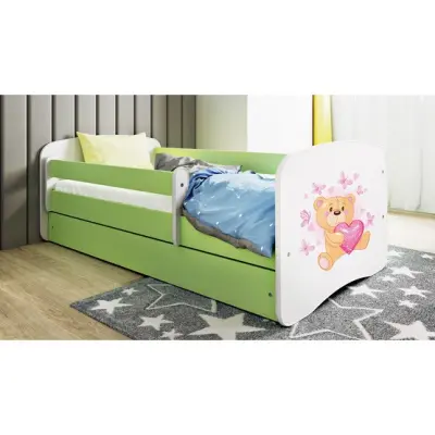 Kocot Kids Barnsäng - Babydreams Grön - Bear With Butterflies Med Låda Och Madrass 180x80 Cm