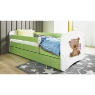 Kocot Kids Barnsäng - Babydreams Grön - Bear With Flowers Med Låda Och Madrass 160x80 Cm
