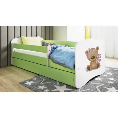 Kocot Kids Barnsäng - Babydreams Grön - Bear With Flowers Med Madrass 180x80 Cm