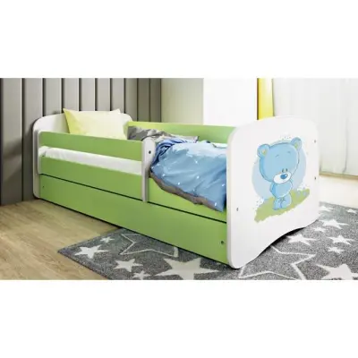Kocot Kids Barnsäng - Babydreams Grön - Blå - Bear Med Låda Och Madrass 160x80 Cm