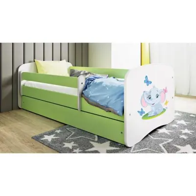 Kocot Kids Barnsäng - Babydreams Grön - Elephant Med Madrass 140x70 Cm
