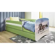 Kocot Kids Barnsäng - Babydreams Grön Med Låda - Galloperande Hästar 160x80 Cm