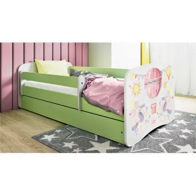 Kocot Kids Barnsäng - Babydreams Grön Med Låda Och Madrass - Ballong 140x70 Cm