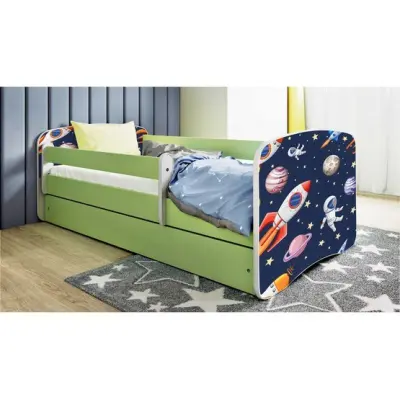 Kocot Kids Barnsäng - Babydreams Grön Med Låda Och Madrass - Cosmos 160x80 Cm