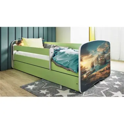 Kocot Kids Barnsäng - Babydreams Grön Med Låda Och Madrass - Skepp 180x80 Cm
