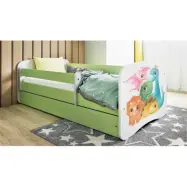 Kocot Kids Barnsäng - Babydreams Grön Med Låda Och Madrass - Små Dinosaurier 140x70 Cm