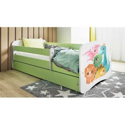 Kocot Kids Barnsäng - Babydreams Grön Med Låda - Små Dinosaurier 180x80 Cm