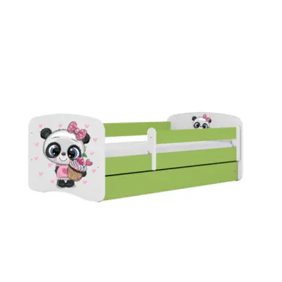 Kocot Kids Barnsäng - Babydreams Grön - Panda Med Madrass 140x70 Cm